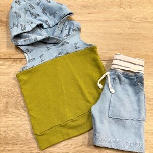 Blue and Green Hooded Tank with Shorts Set